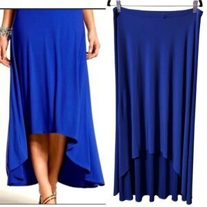 Chicos- Blue High Low Flounce Slinky Midi Maxi Skirt Stretch, Size 1 Medium